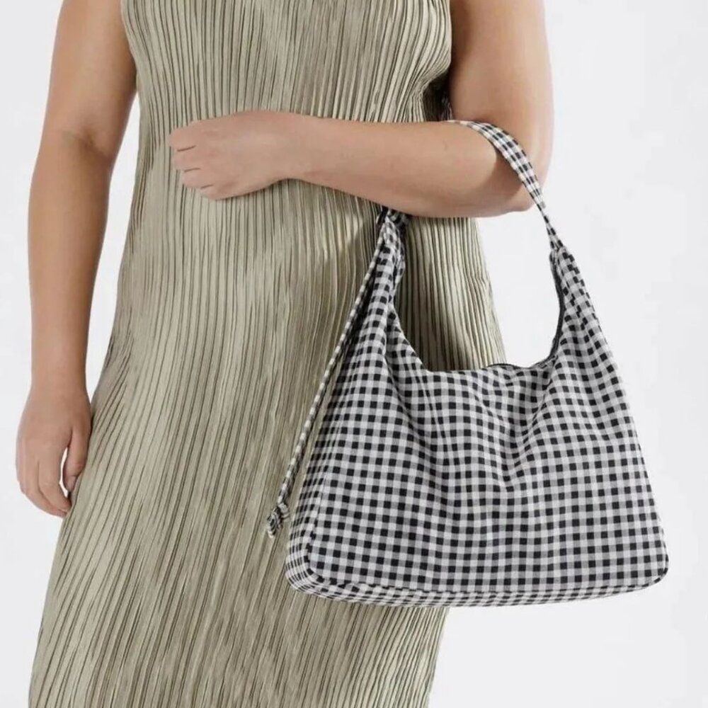 NWT Baggu Nylon Shoulder Bag - Black & White Gingham - Picture 4 of 5